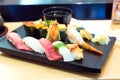 Sashimi sushi set with chopsticks and soy Royalty Free Stock Photo