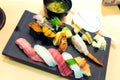 Sashimi sushi set with chopsticks and soy Royalty Free Stock Photo