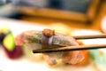 Sashimi sushi set with chopsticks and soy Royalty Free Stock Photo