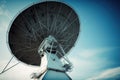 close-up of satellite dish, transmitting signals to earth Royalty Free Stock Photo