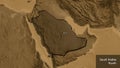 Saudi Arabia border shape overlay. Bevelled. Sepia elevation. La Royalty Free Stock Photo