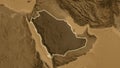 Saudi Arabia border shape overlay. Glowed. Sepia elevation. Royalty Free Stock Photo