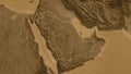 Shape of Saudi Arabia with regional borders. Sepia elevation. Royalty Free Stock Photo