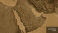 Shape of Saudi Arabia with regional borders. Sepia elevation. La Royalty Free Stock Photo