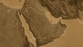 Shape of Saudi Arabia. Outlined. Sepia elevation. Royalty Free Stock Photo