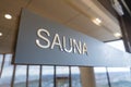 Close-up of sauna sign