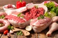 Sausage, beef and raw meats Royalty Free Stock Photo