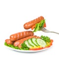 Close up of sausage and fresh vegetables Royalty Free Stock Photo