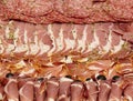 Close-up of sausage, ham and bacon slices Royalty Free Stock Photo