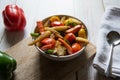 Close up of saute beans with tomatoes and onions Royalty Free Stock Photo