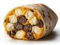 Close Up of a Savory Breakfast Burrito Filled with Beef and Royalty Free Stock Photo