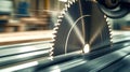 A close up of a saw blade with a circular saw in motion Royalty Free Stock Photo