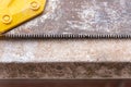 Close-up of a saw for cutting materials on masonry sites. Royalty Free Stock Photo