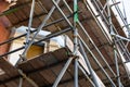 a close up of scaffolding poles on a building site using selective focus Royalty Free Stock Photo