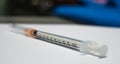 Close up scale of tuberculin  syringe on white background. Royalty Free Stock Photo