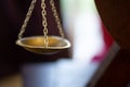 Close-up of the scales on a chain. Strong bokeh