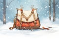 close-up of scandinavian reindeer skin bag on snow