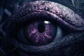 Close-up of a scary purple zombie eye, Halloween concept