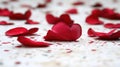 Close-up of scattered red rose petals on a textured surface, creating a romantic ambiance Royalty Free Stock Photo