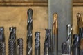 Close-up scene group of the used coating solid end mill