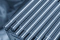 Close-up scene of lead ball screw spare part rod. Royalty Free Stock Photo