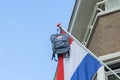 Close Up Schoolbag Hanging On A Flag At Amsterdam The Netherlands 13-6-2021