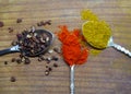 Close up of curry, pepper and paprika powder