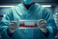 Close-up of scientist holding test tube with blood sample in laboratory Royalty Free Stock Photo