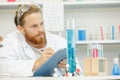 close up scientist in lab uniform Royalty Free Stock Photo
