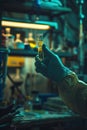 Close-up of a scientist& x27;s gloved hand holding a test tube Royalty Free Stock Photo