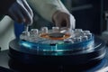 Close up of a scientist working in a laboratory. Healthcare and biochemistry concept. A chemist using a centrifuge to test liquids