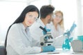 Close up.scientists and laboratory workers sitting at the laboratory table Royalty Free Stock Photo