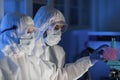 Close up of scientists making test in chemical lab