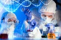 Close up of scientists making test in lab Royalty Free Stock Photo