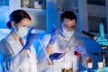 Close up of scientists making test in lab Royalty Free Stock Photo