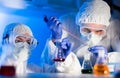 Close up of scientists making test in lab Royalty Free Stock Photo