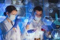 Close up of scientists making test in lab Royalty Free Stock Photo