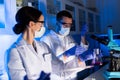 Close up of scientists making test in lab Royalty Free Stock Photo