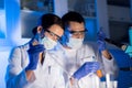 Close up of scientists making test in lab Royalty Free Stock Photo