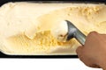 Close up of scoop vanilla ice cream. Royalty Free Stock Photo