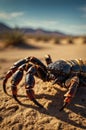 Solifugae Camel Spider Close-Up Portrait in Desert Habitat with Blurry Mountain Scenery Royalty Free Stock Photo