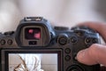 Close up of the screen of a professional digital camera on a tripod while shooting a home composition Royalty Free Stock Photo