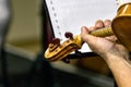 Close up of the Scroll - peg box of a violin during a live performance Royalty Free Stock Photo