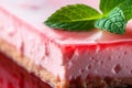 Close-up of scrumptious strawberry cheesecake with ample space for text or graphics