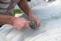 Close up of sculptor hands is working Royalty Free Stock Photo