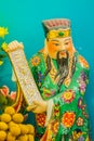 Close up sculpture of Cai Shen, Chinese God of wealth, God of fortune. Royalty Free Stock Photo