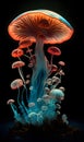 A close up of a sculpture of a mushroom, a microscopic photo,