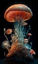 A close up of a sculpture of a mushroom, a microscopic photo,