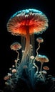 A close up of a sculpture of a mushroom, a microscopic photo