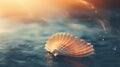 A close up of a sea shell sitting in the water, AI